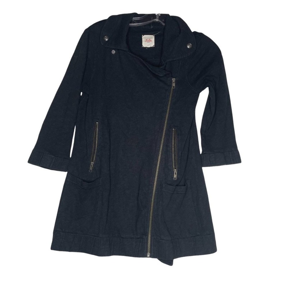 Hi-Line Fleece Womens XS Black Asymmetrical Zip Moto Jacket Cotton 3/4 Sleeve